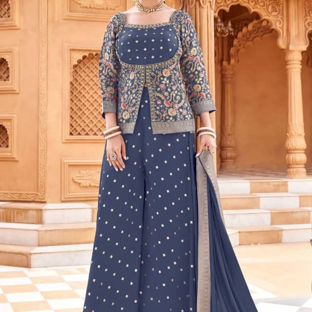 Blue and Gold Sharara Suit