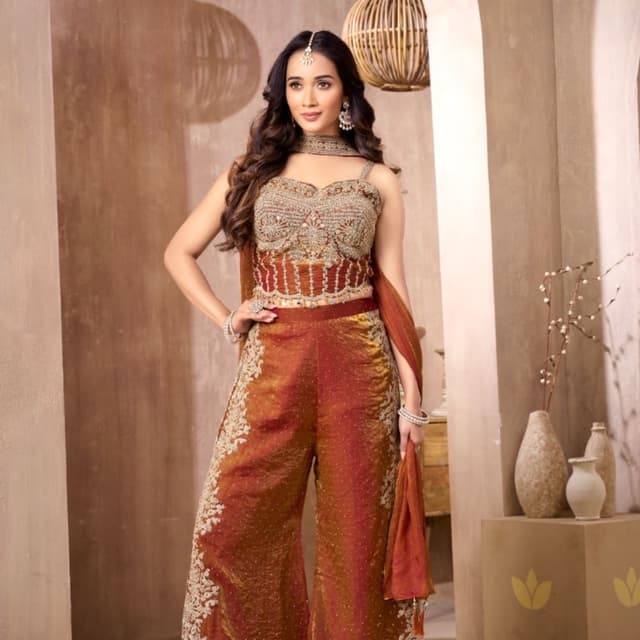 Copper, Gold, and Beige Sharara Set