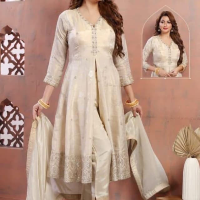 Ivory and gold Anarkali Suit