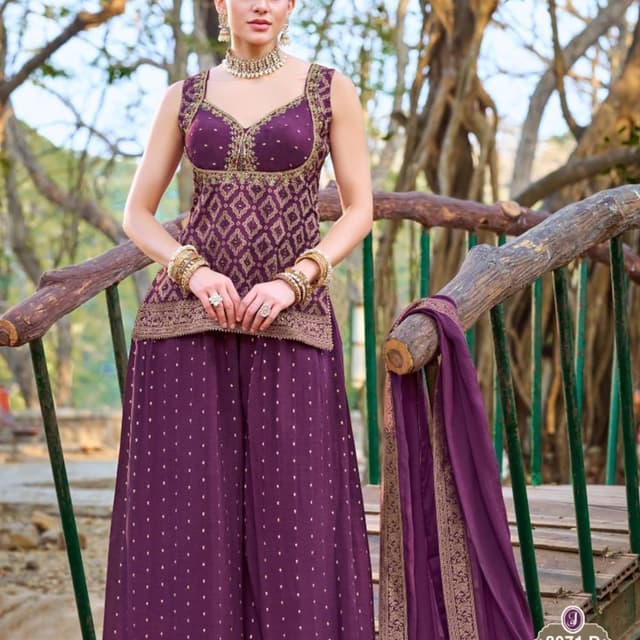 Deep Purple and Gold Palazzo Suit