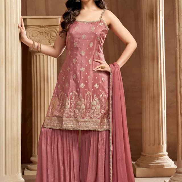 Mauve and Gold Sharara Suit