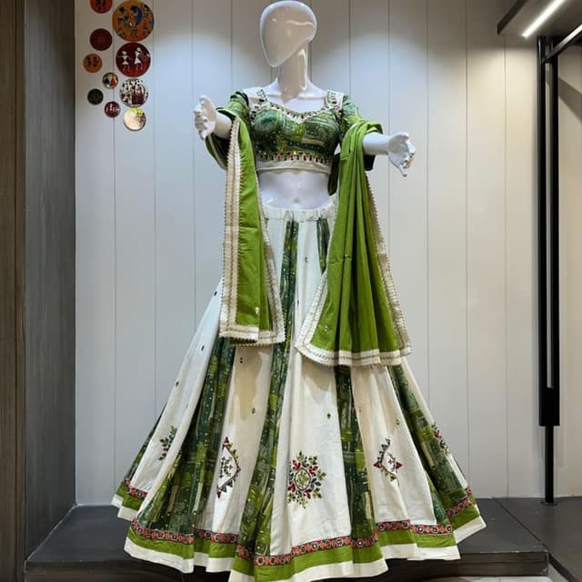 Green and White Lehenga Choli