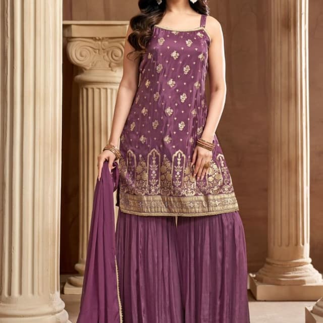 Purple and Gold Sharara Suit