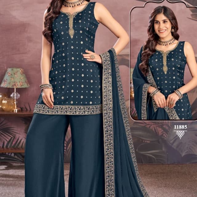 Teal and Gold Salwar Kameez