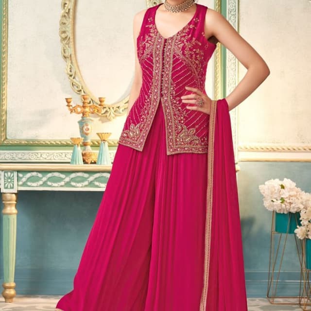 Magenta and Gold Palazzo Suit