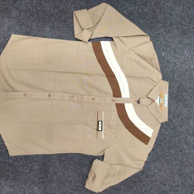 Beige, Brown, White Shirt