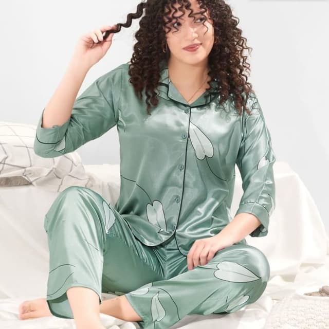 Green and White Nightwear Set