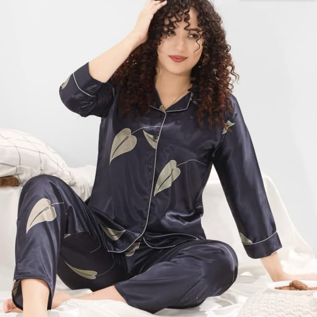 Navy Blue and Beige Pajama Set