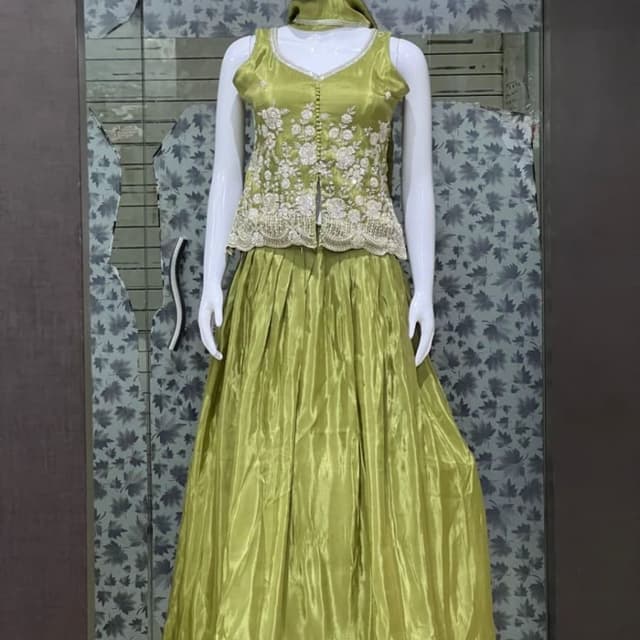 Lime Green and White Lehenga Choli