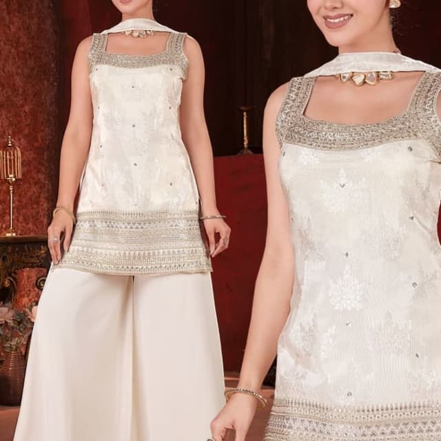 Ivory and silver Palazzo Suit