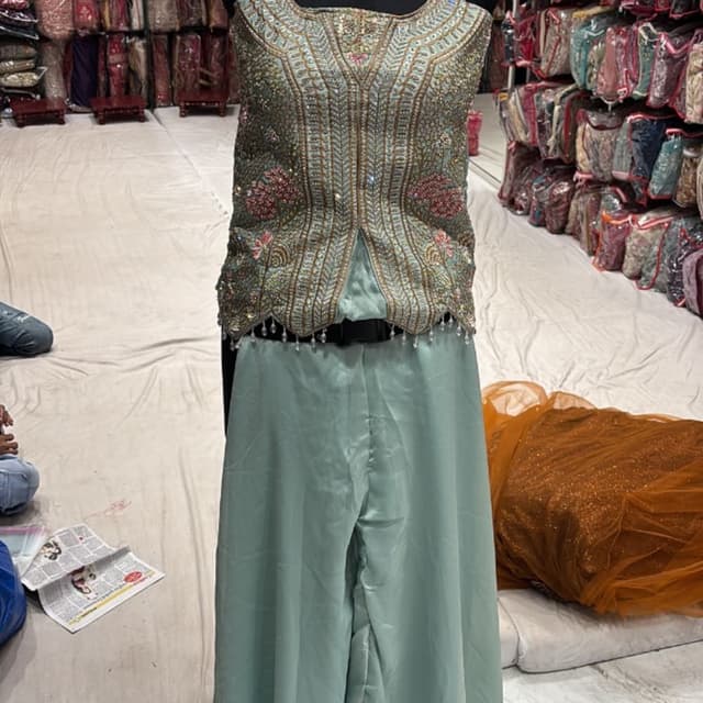 Seafoam green, gold, pink Palazzo Suit