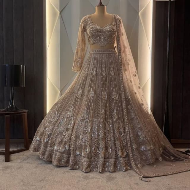 Beige and Silver Lehenga Choli