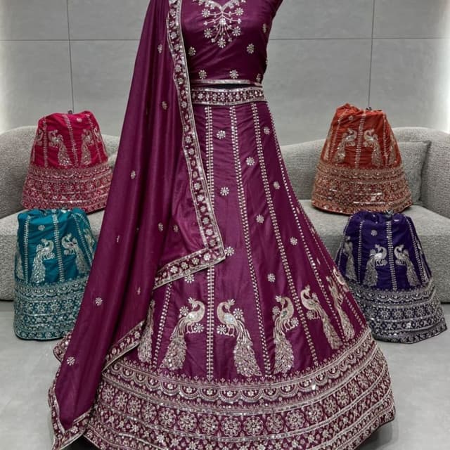 Deep Plum and Silver Lehenga Choli