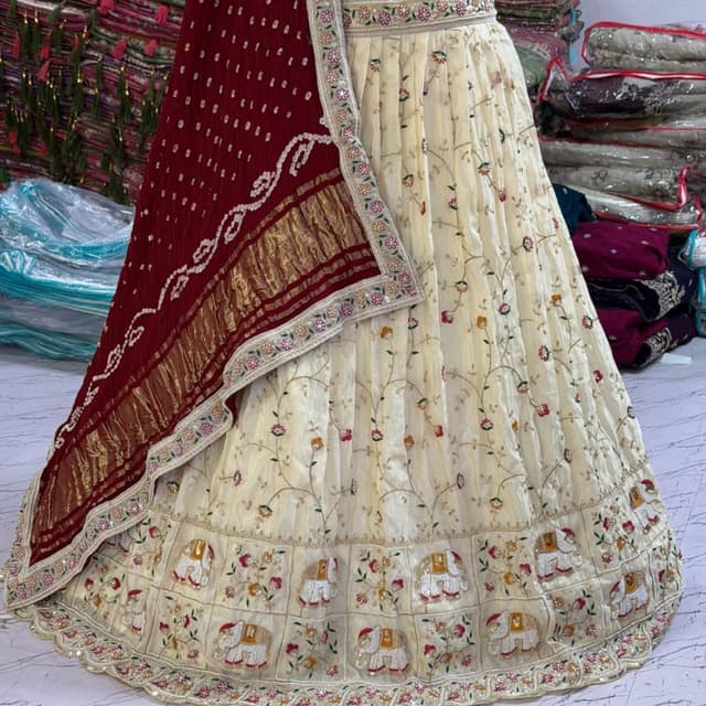 Ivory, Maroon, Gold, and various floral colors Lehenga Choli