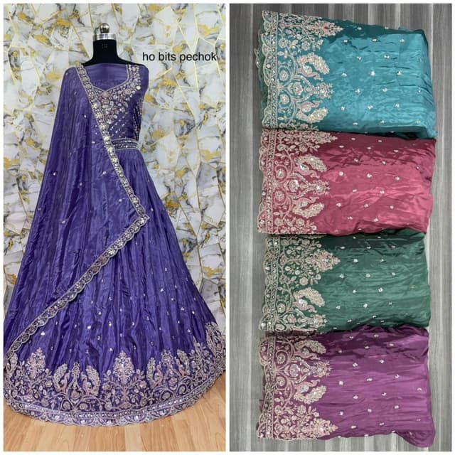 Purple, Silver Lehenga Choli