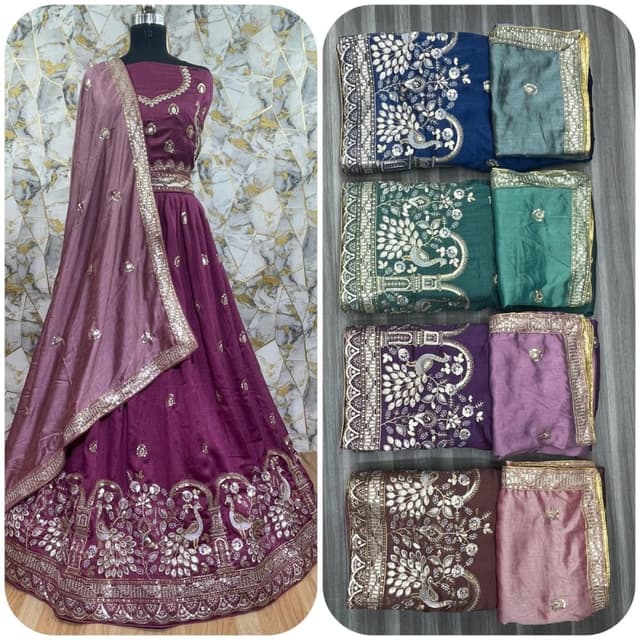 Various shades of purple, with gold and silver accents Lehenga Choli