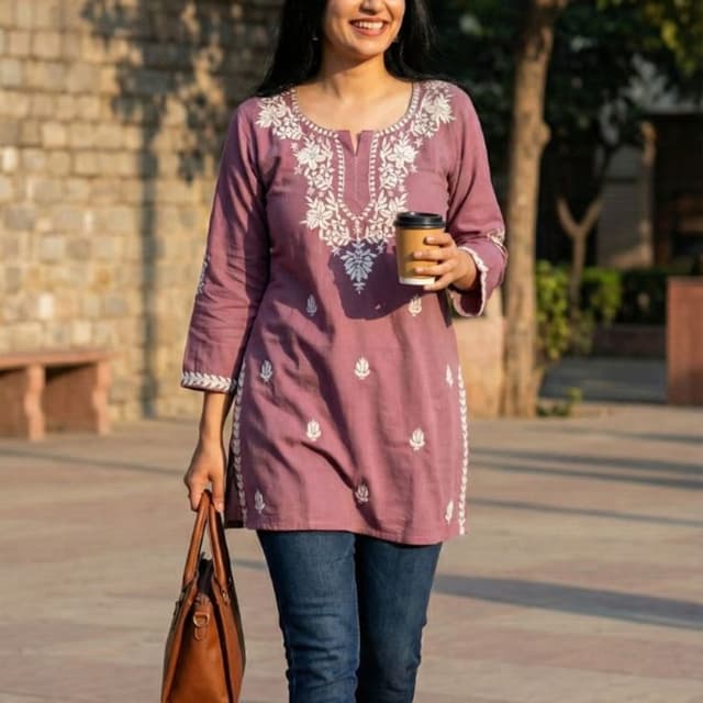 Mauve and White Tunic Top