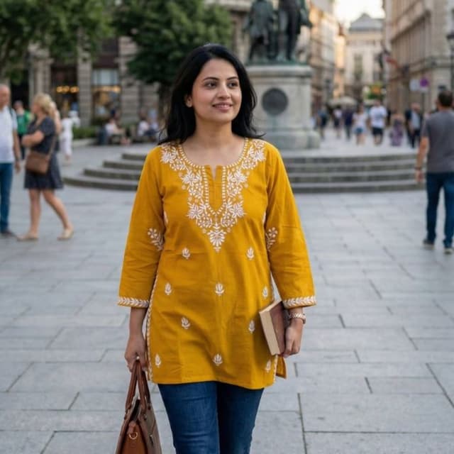 Mustard yellow with white embroidery Tunic