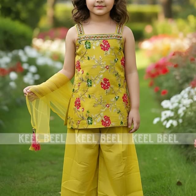 Yellow, Green, Red Sharara Suit