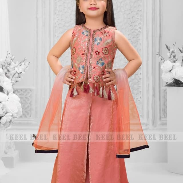Peach, Gold, Blue, Green Sharara Suit