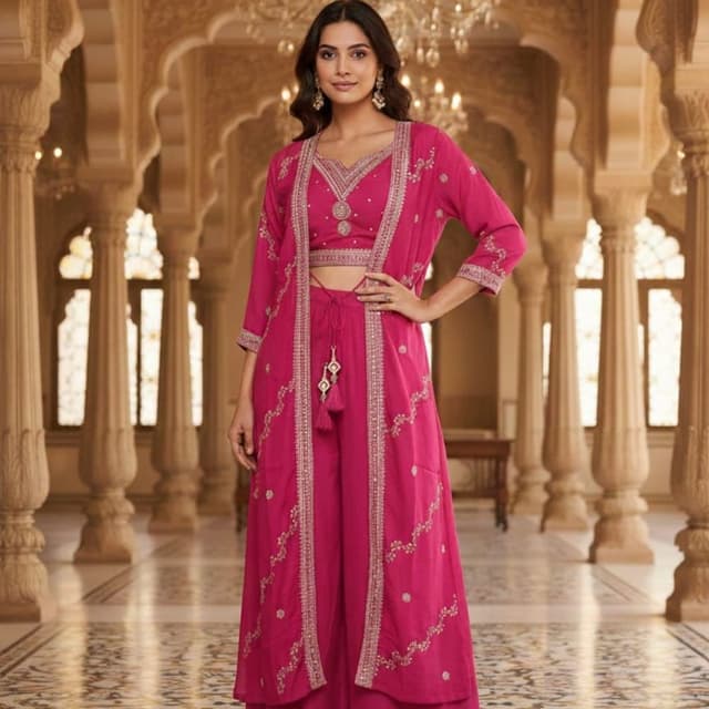 Magenta, with gold accents Kurta Set