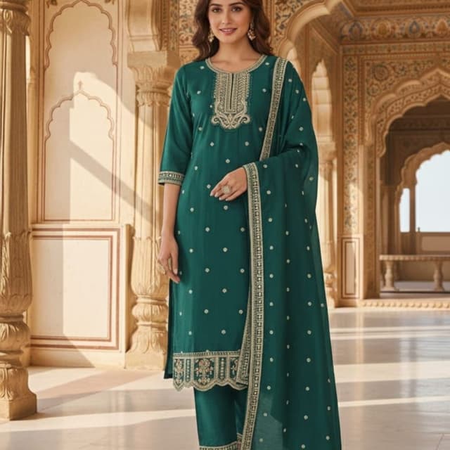 Emerald Green and Gold Salwar Suit