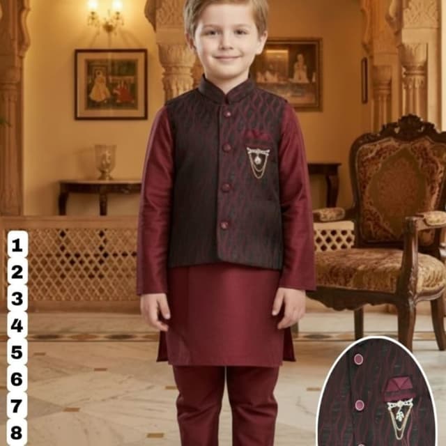 Maroon and Black Kurta Pajama with Nehru Jacket
