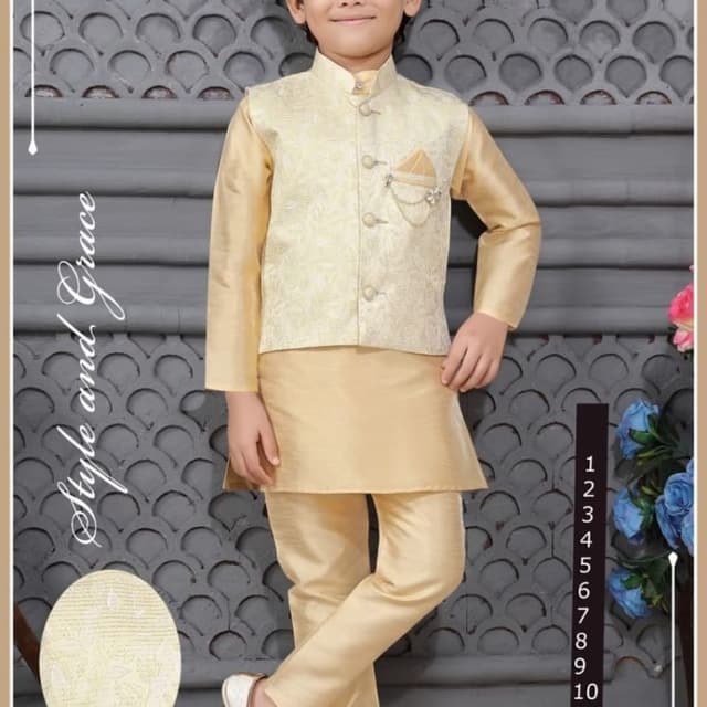 Cream and gold Kurta Pajama Set with Jacket