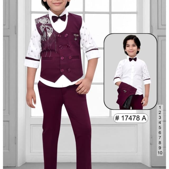 Burgundy, White, and Black Suit