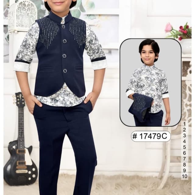 Navy Blue, White, Black Suit Set