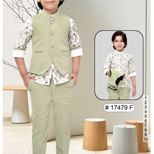 Sage Green, White, Black, Brown Suit