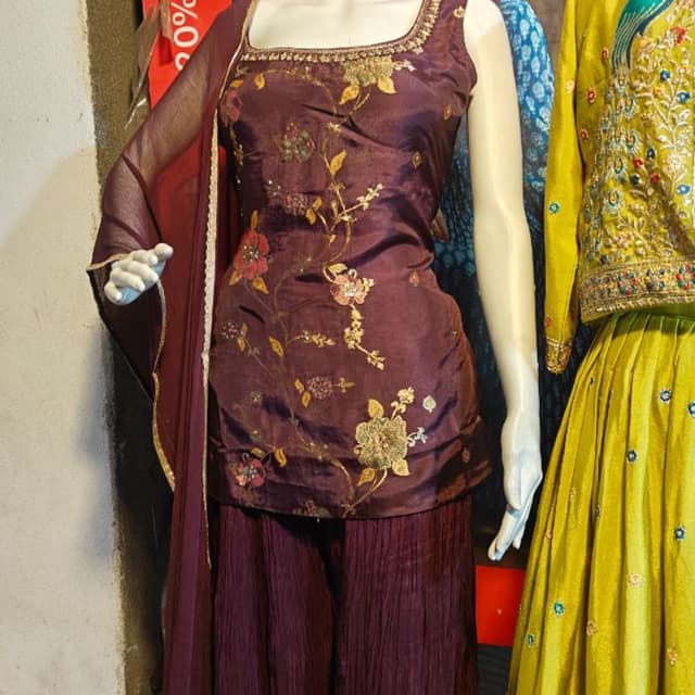 Burgundy, Gold, and touches of Pink Sharara Suit