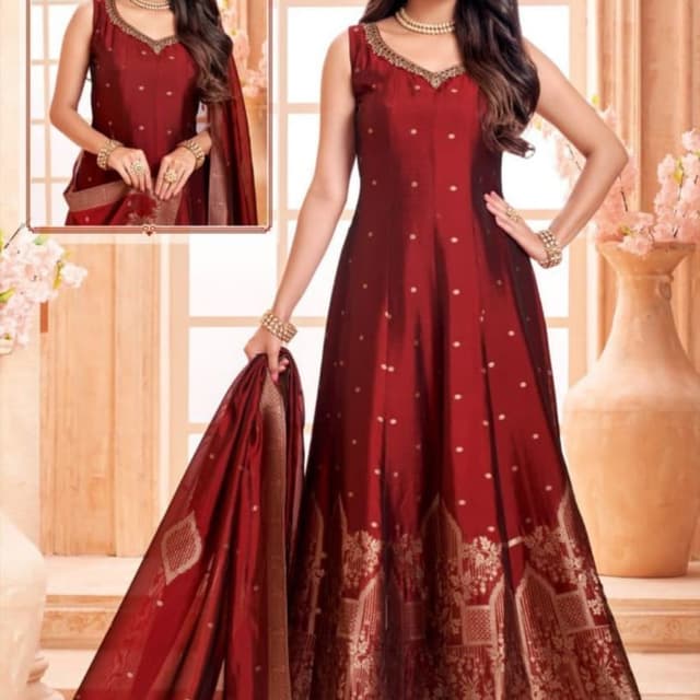 Maroon and Gold Anarkali Suit