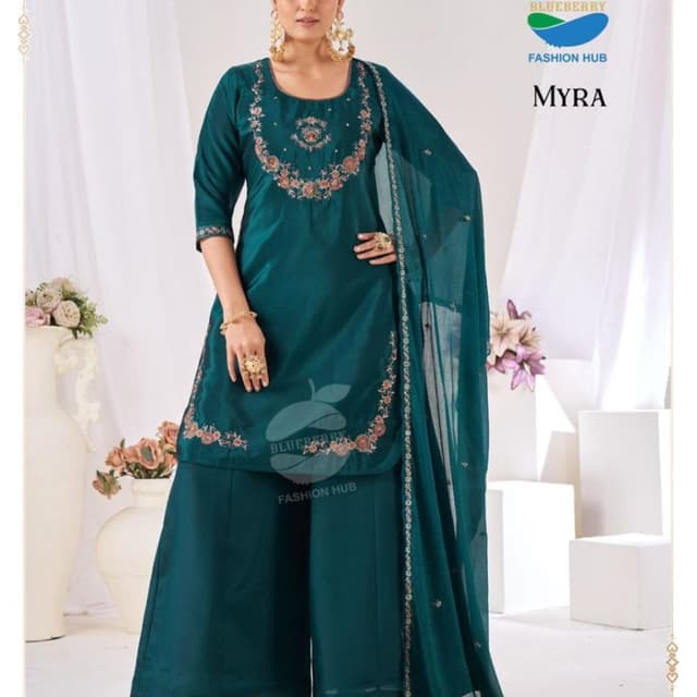 Teal, with accents of peach, and gold Salwar Suit