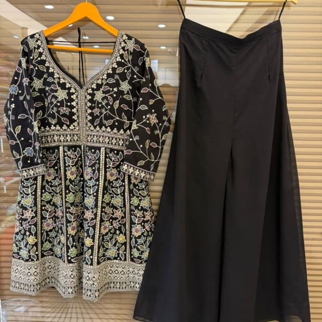 Black with multicolored floral embroidery Kurti with Palazzo
