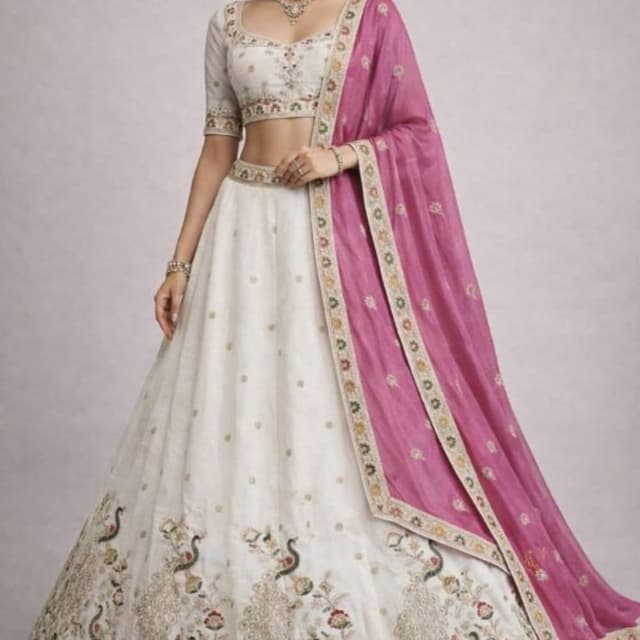 Ivory, Pink, Gold, Green Lehenga Choli
