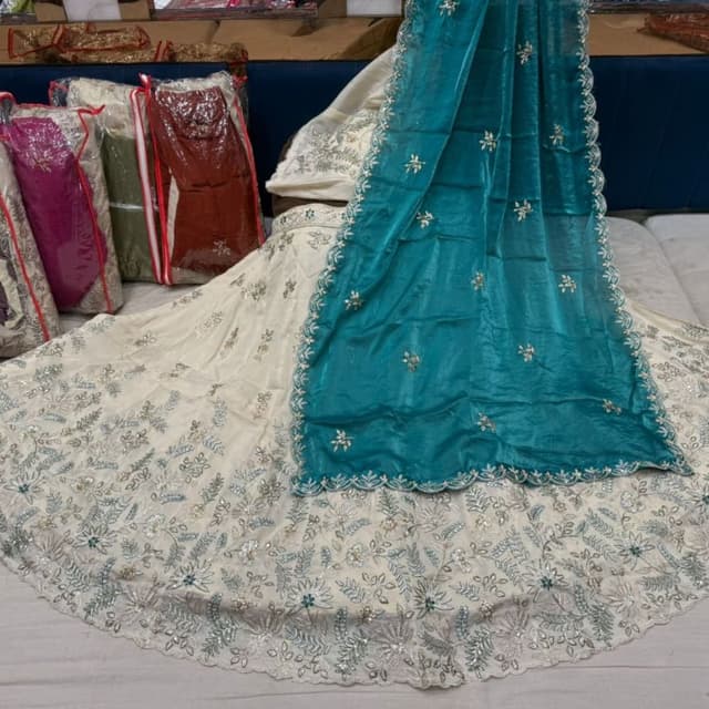 Ivory, Teal, Silver, Gold Lehenga Choli