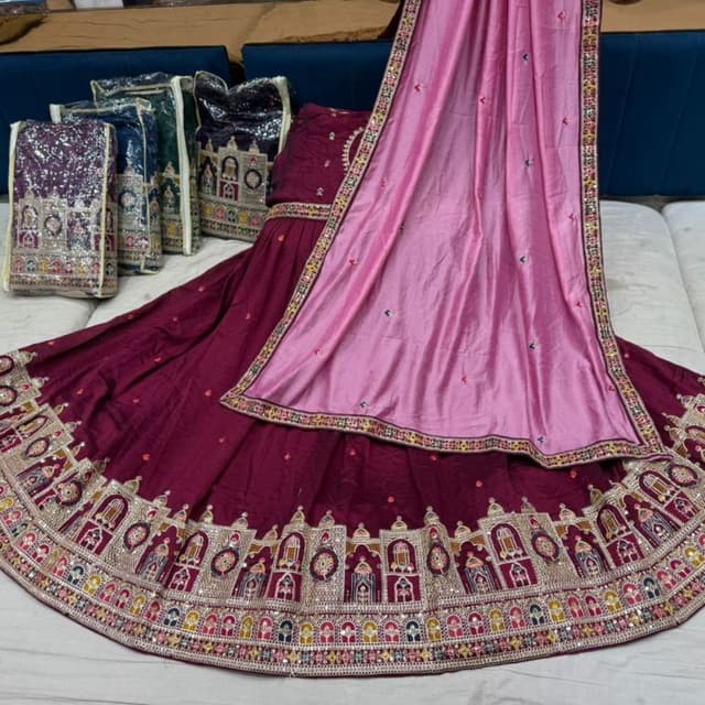 Burgundy, Pink, Gold, and Multicolor accents Lehenga Choli