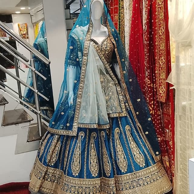 Blue, Gold Lehenga Choli