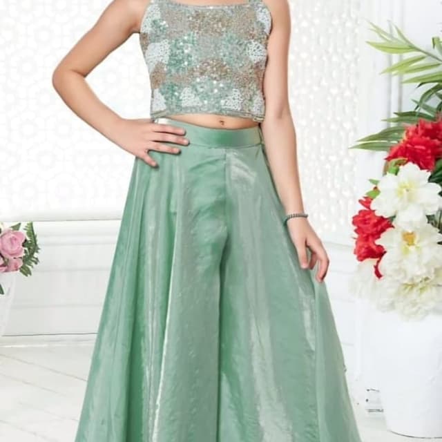 Sea Green, Beige, Silver Lehenga Choli