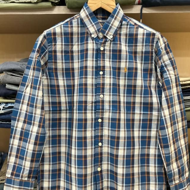 Blue, White, and Brown Shirt