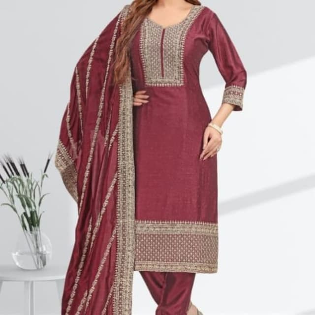 Maroon and Beige Salwar Suit