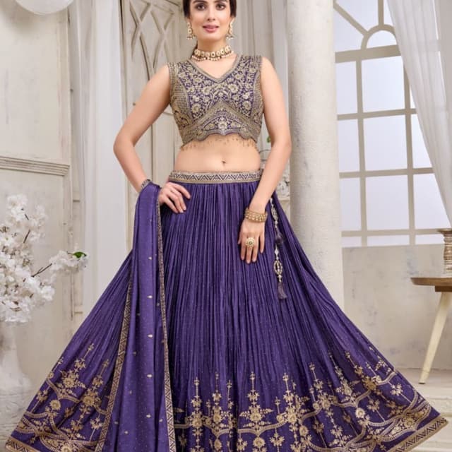 Purple and Gold Lehenga Choli
