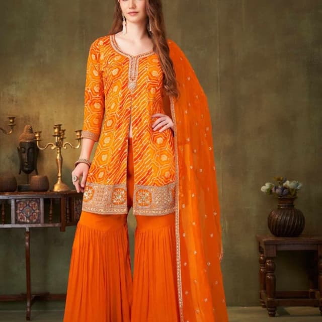 Orange and White Sharara Suit