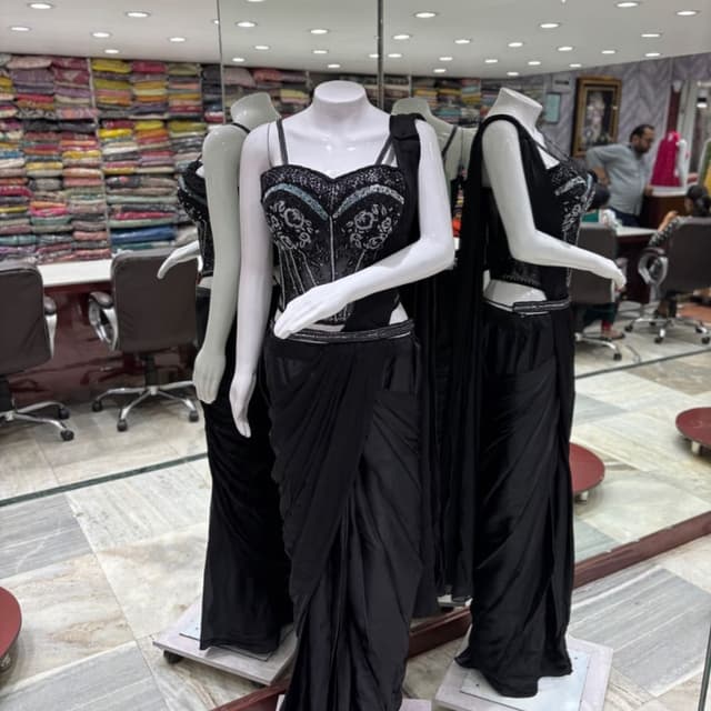 Black, Silver Saree