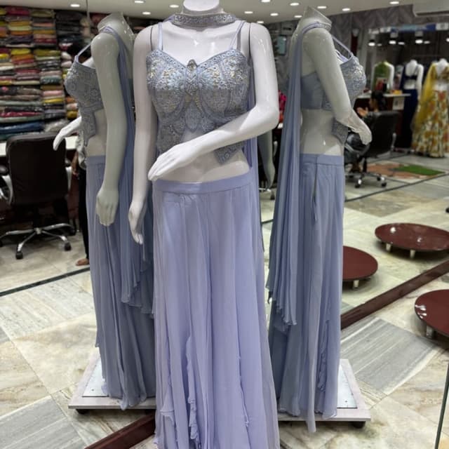 Pale Lavender, Gold, Silver Lehenga Choli with Dupatta