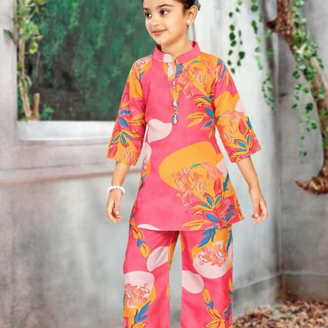 Pink, Orange, Yellow, Blue, White Kurta and Palazzo Set