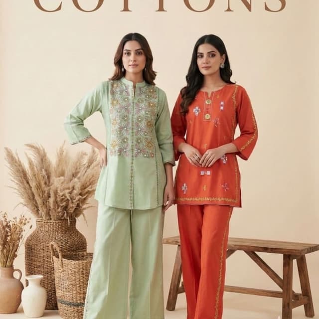 Green and Orange Kurta Set