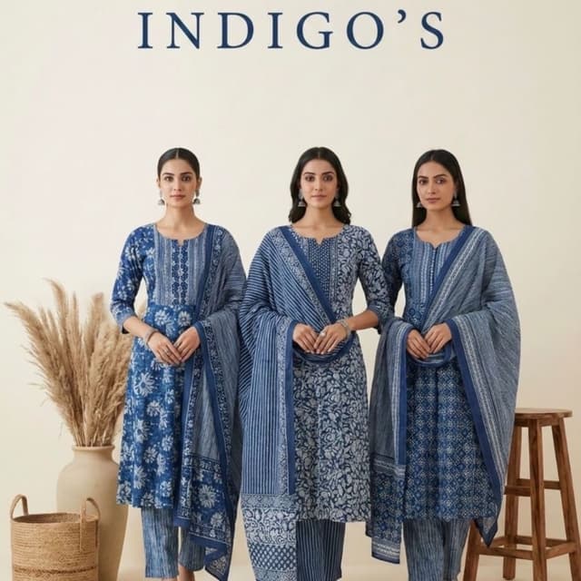 Indigo and White Salwar Kameez
