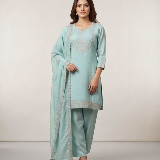 Light Blue and Silver Salwar Kameez with Dupatta